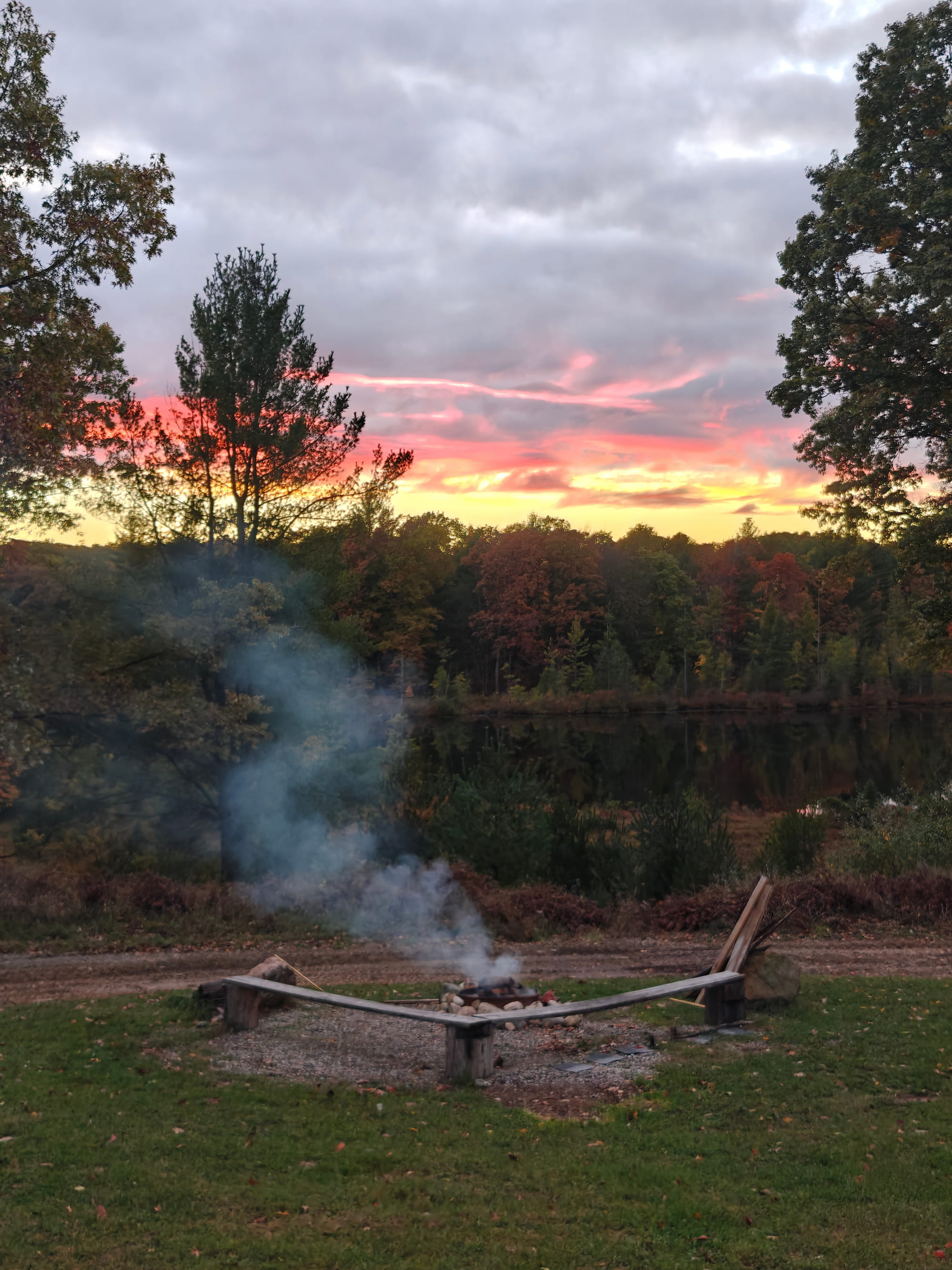 Campfire at sunset at Rolling Ridge Ranch